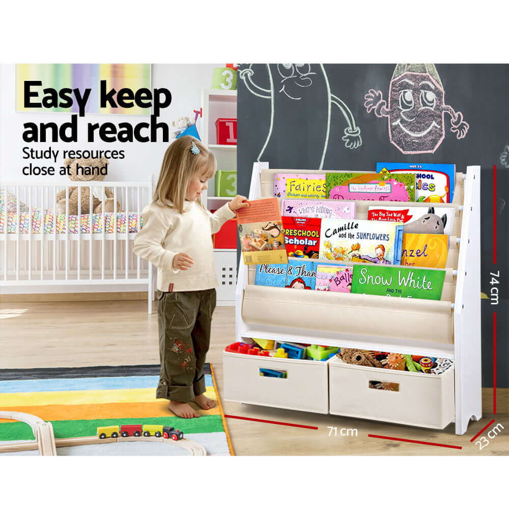 Kids Bookshelf with Organiser Drawer - 4 tier