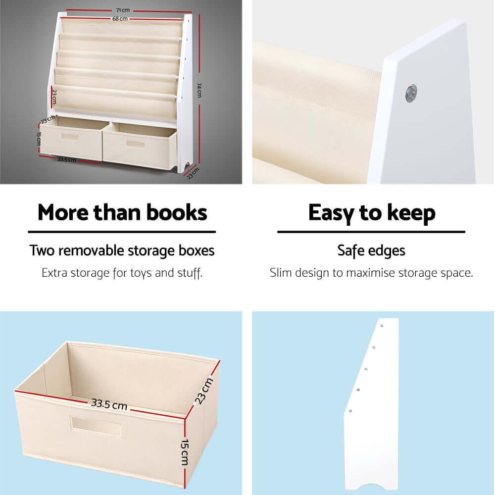 Kids Bookshelf with Organiser Drawer - 4 tier