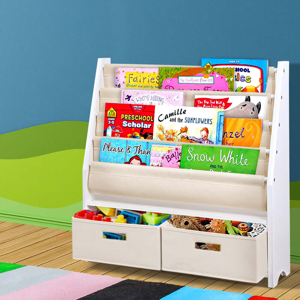 Kids Bookshelf with Organiser Drawer - 4 tier