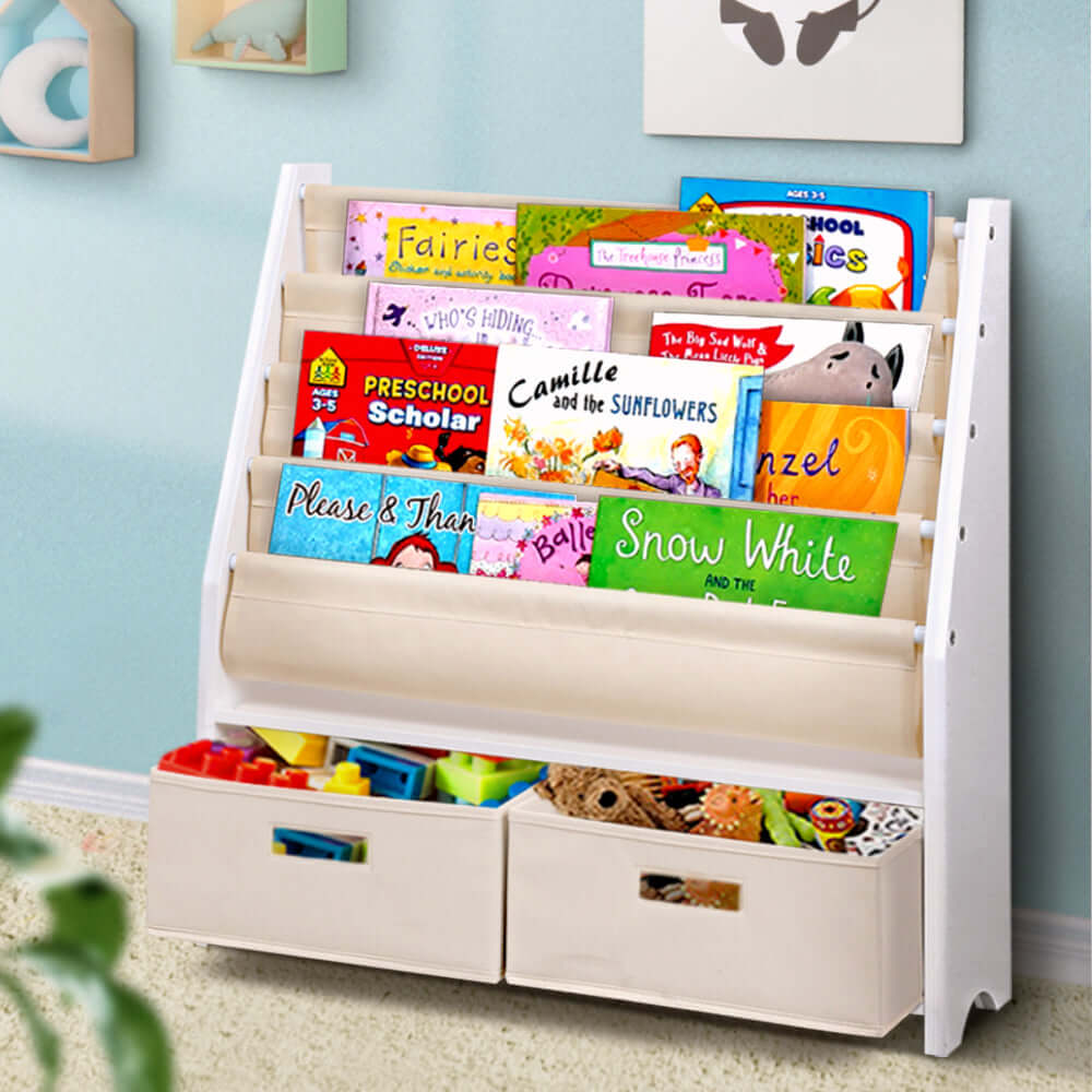 Kids Bookshelf with Organiser Drawer - 4 tier