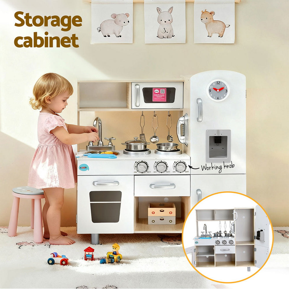 Kids Wooden Kitchen Play Set - White & Beige