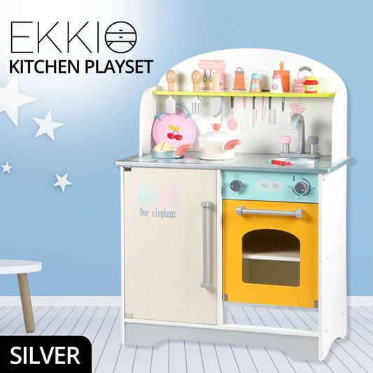 Wooden Kitchen Playset for Kids - White & Yellow