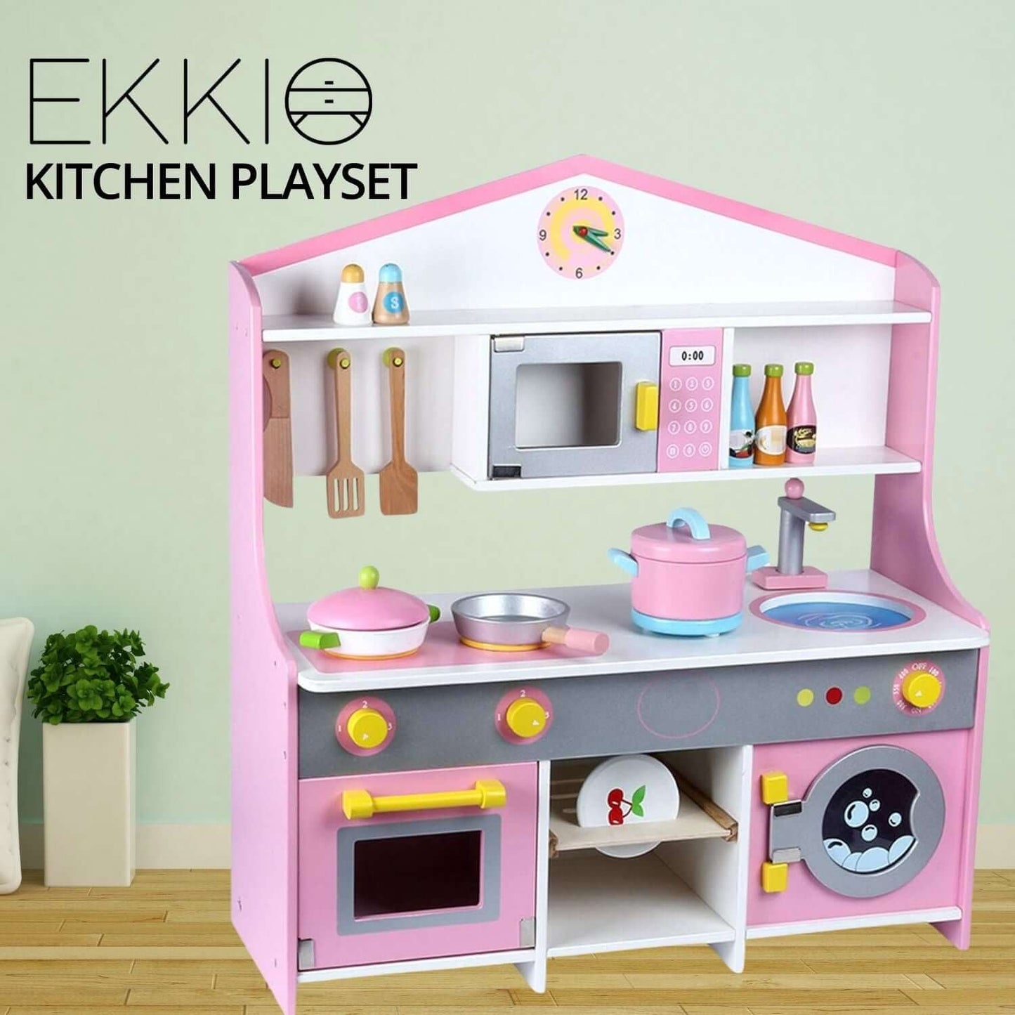 Wooden Kitchen Playset for Kids - Pink