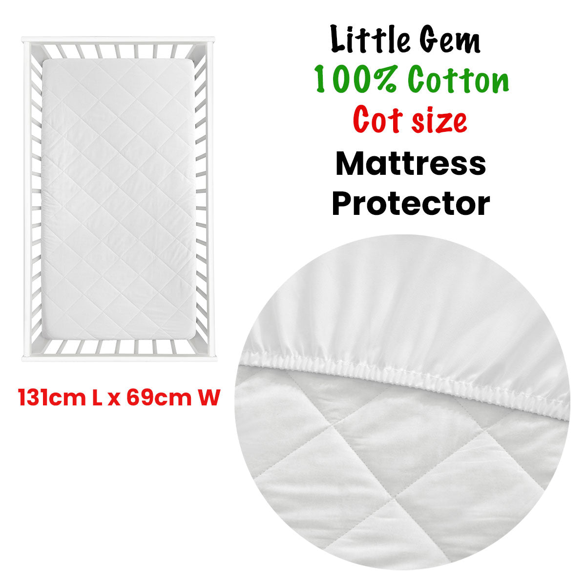 Cot Mattress Protector - Little Gem 100% Cotton