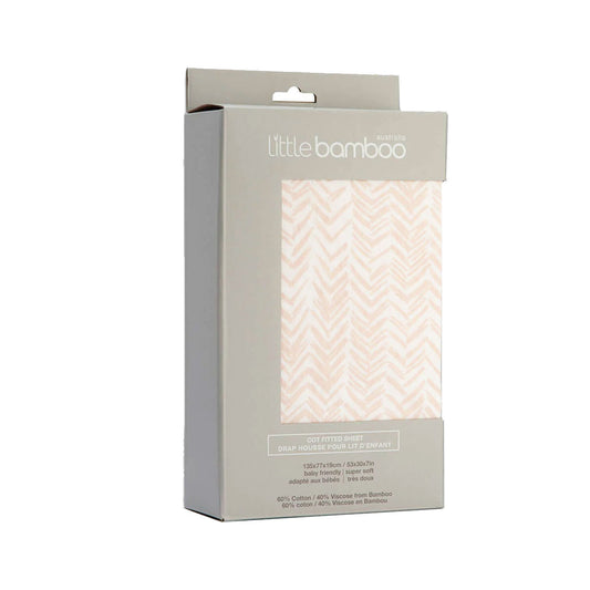 Little Bamboo Jersey Fitted Sheet Cot Size Herringbone - Dusty Pink