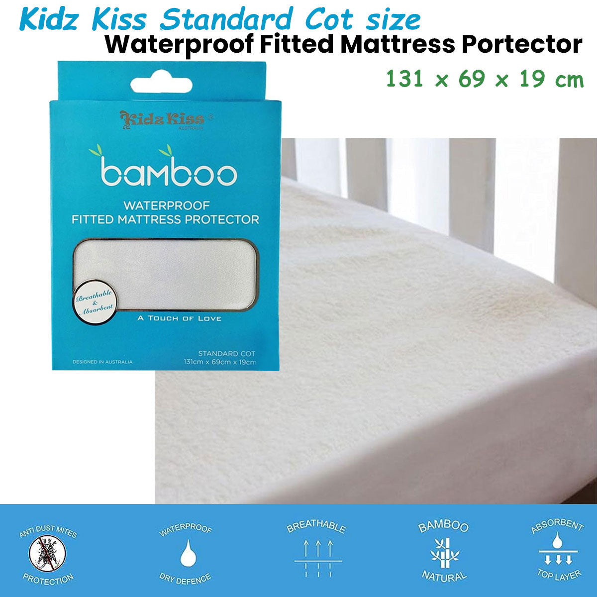 Cot Mattress Protector - Waterproof Fitted - Standard Cot Size