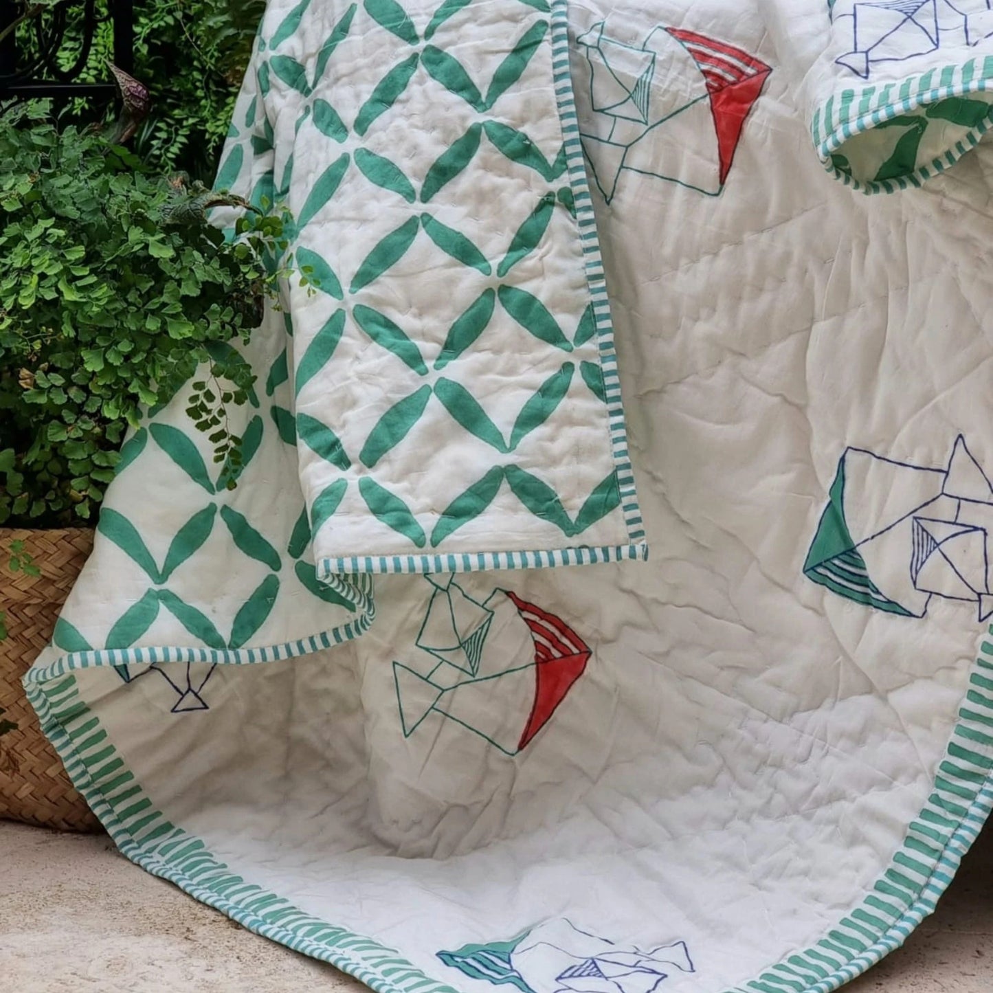 Organic Cotton Reversible Baby Quilt - Pretty Kites Green