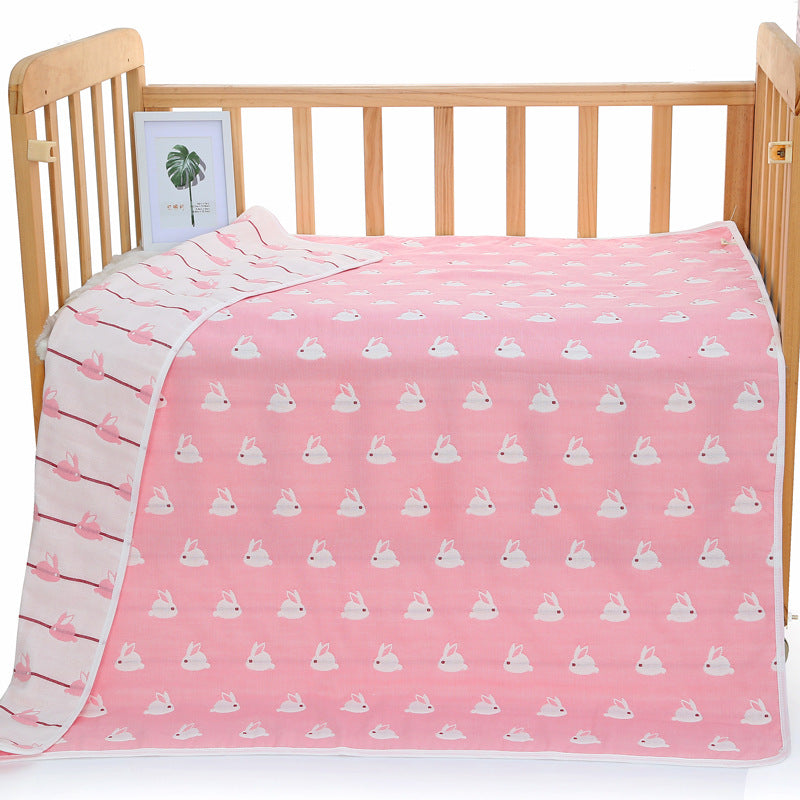 Muslin Baby Blanket - 6-Layer Soft Cotton Bedding - Pink Bunny