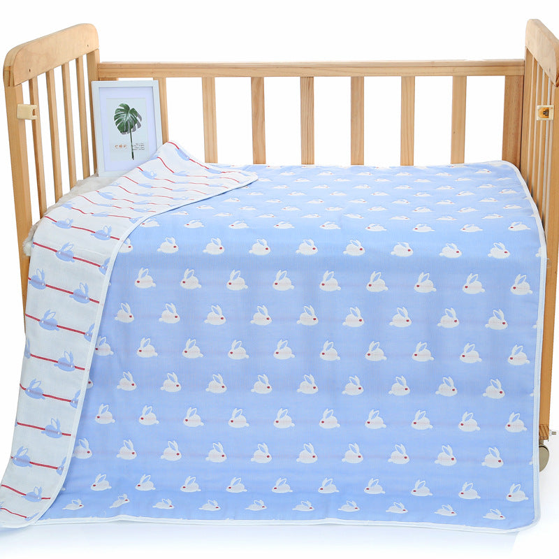 Muslin Baby Blanket - 6 Layer Soft Cotton Bedding - Blue Bunny