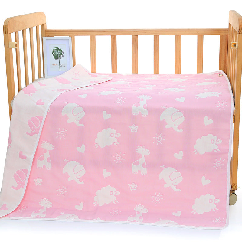 Muslin Baby Blanket - 6-Layer Soft Cotton Bedding - Pink Animal