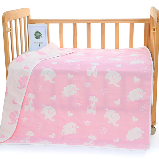 Muslin Baby Blanket - 6-Layer Soft Cotton Bedding - Pink Animal
