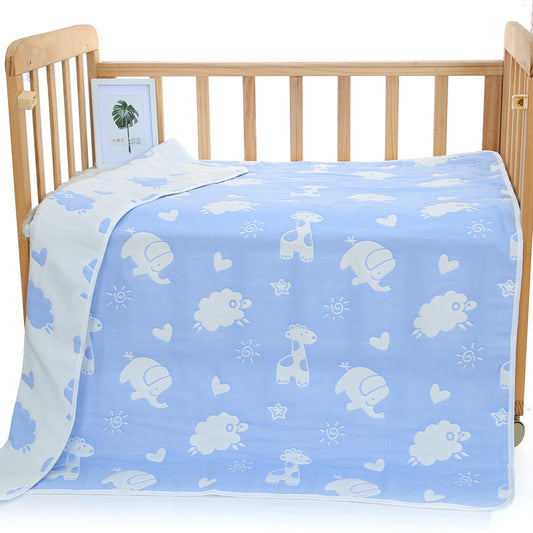 Muslin Baby Blanket - 6 Layer Soft Cotton Bedding - Blue Animal