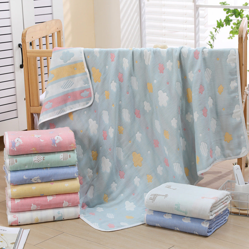 Muslin Baby Blanket - 6 Layer Soft Cotton Bedding - Blue Animal
