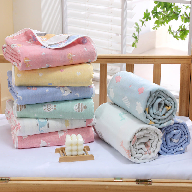 Muslin Baby Blanket - 6 Layer Soft Cotton Bedding - Blue Animal