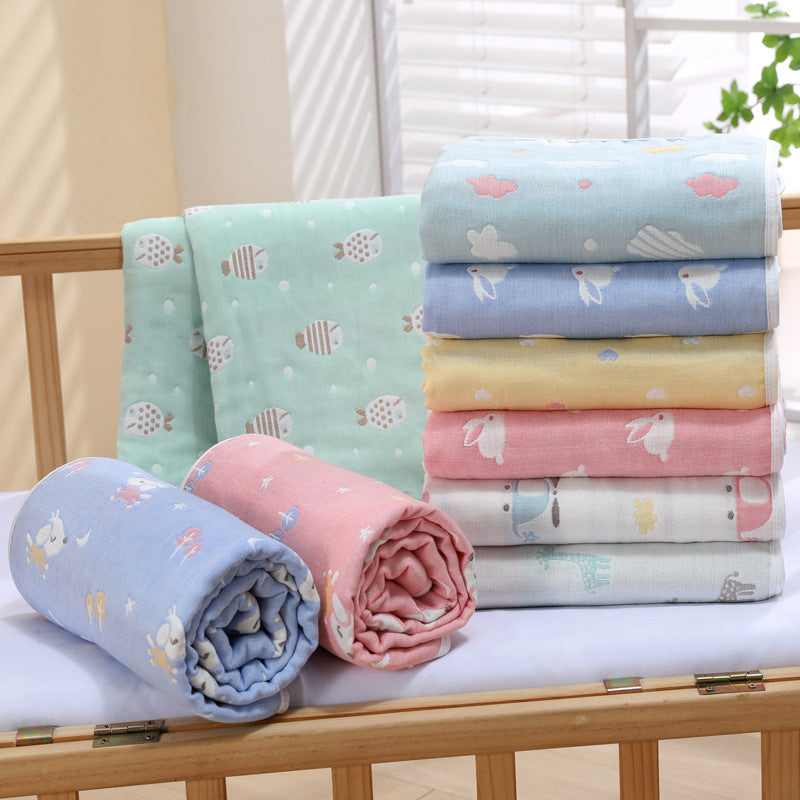 Muslin Baby Blanket - 6 Layer Soft Cotton Bedding - Blue Animal