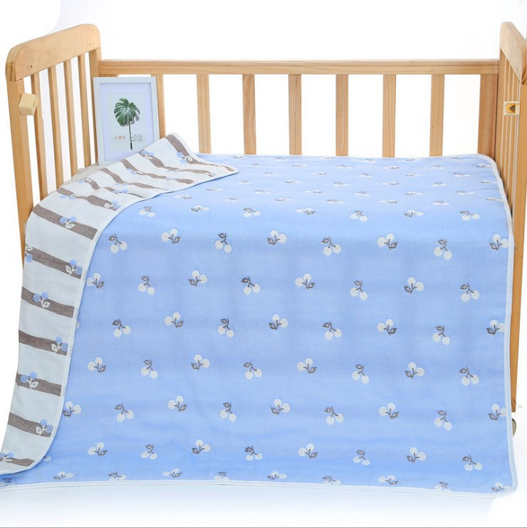 Muslin Baby Blanket - 6-Layer Soft Cotton Bedding - Blue Cherry