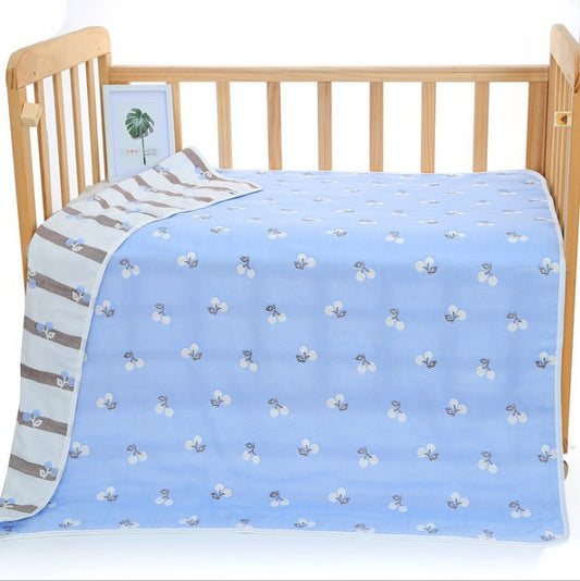 Muslin Baby Blanket - 6-Layer Soft Cotton Bedding - Blue Cherry
