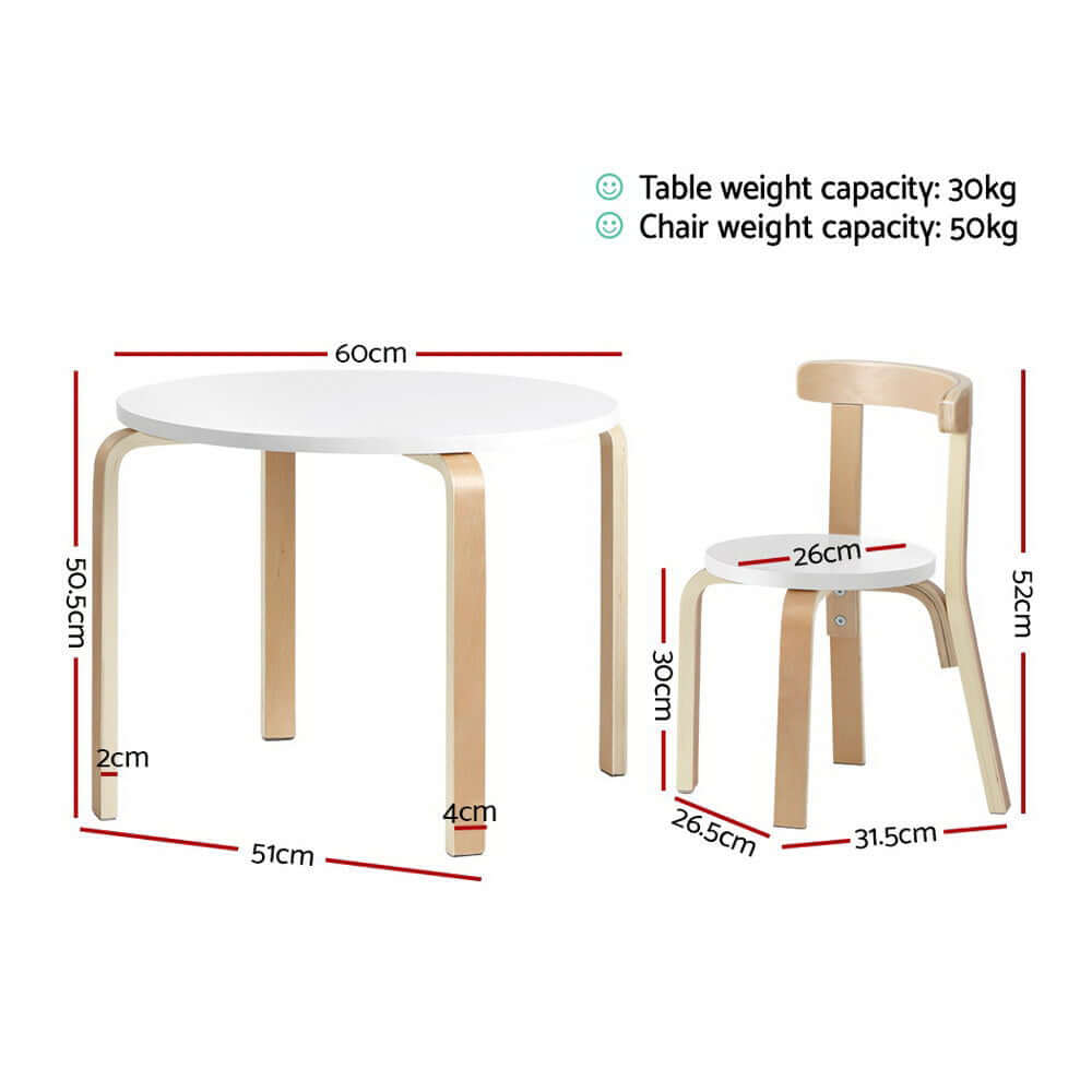 Kids Table & Chair Set - 3PCS - White