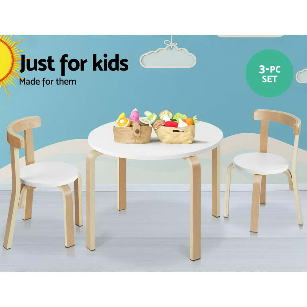 Kids Table & Chair Set - 3PCS - White