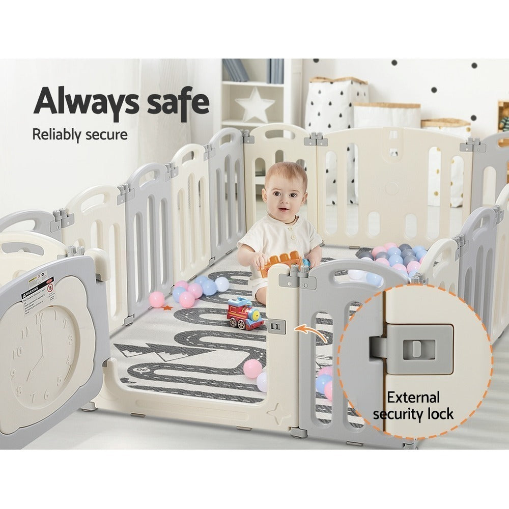 Baby Playpen Foldable - 16 Panels - Grey White