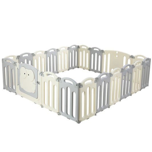 Baby Playpen Foldable - 20 Panels - Grey White