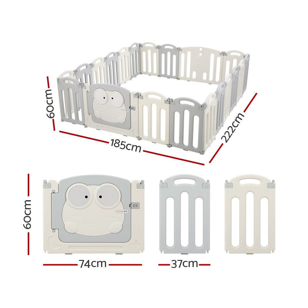 Baby Playpen Foldable - 20 Panels - Grey White