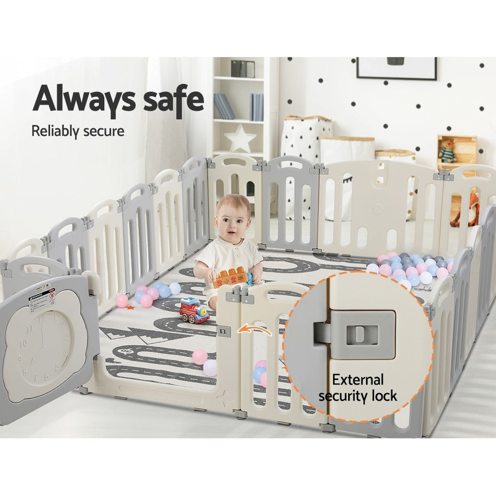 Baby Playpen Foldable - 20 Panels - Grey White