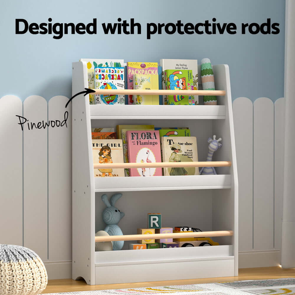 Kids Bookshelf - 3 tiers - with Protective Rods