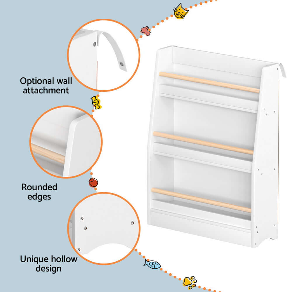 Kids Bookshelf - 3 tiers - with Protective Rods