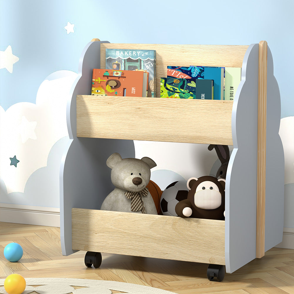 Kids Toy Box Bookshelf with Wheels