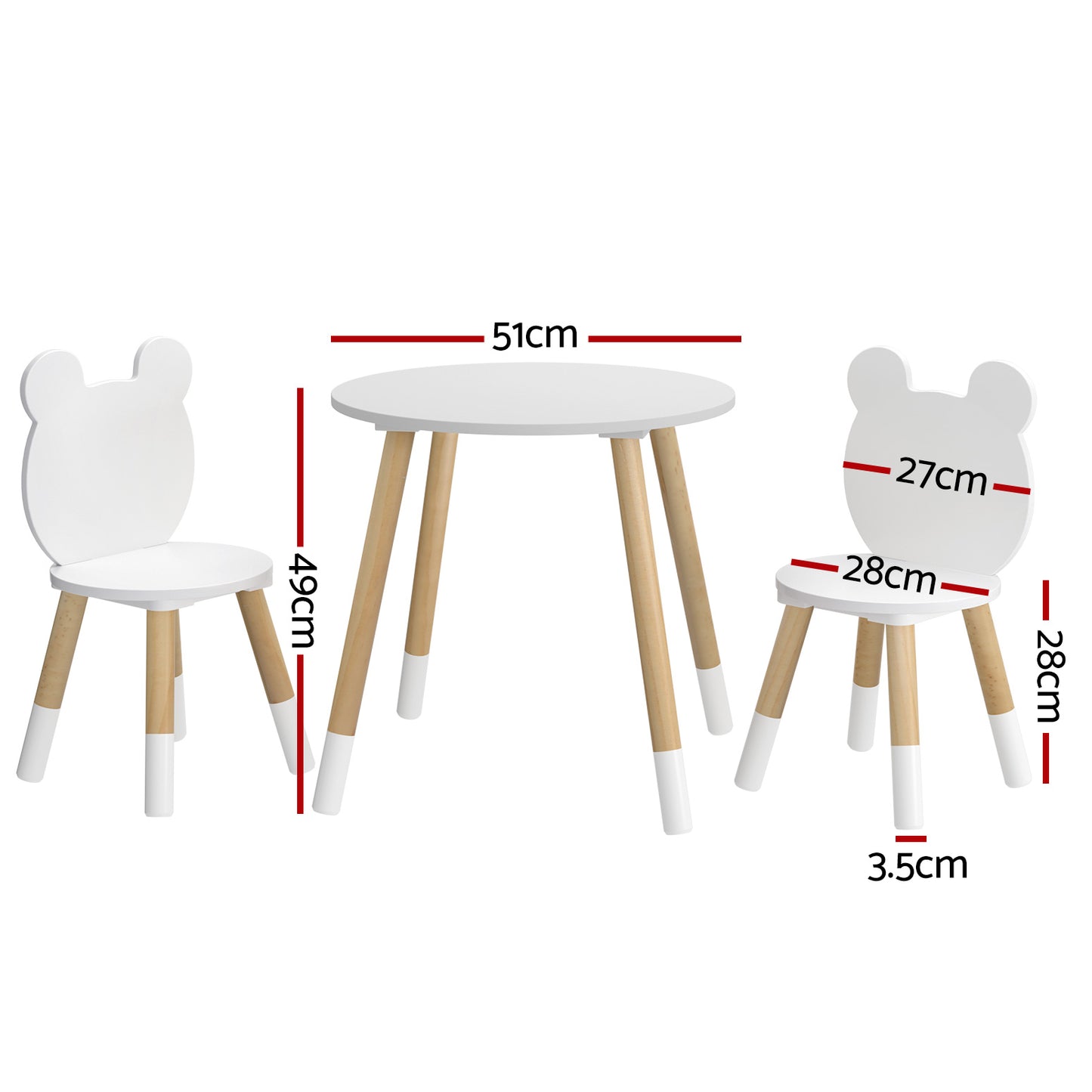 3 Piece Kids Table and Chairs Set - White