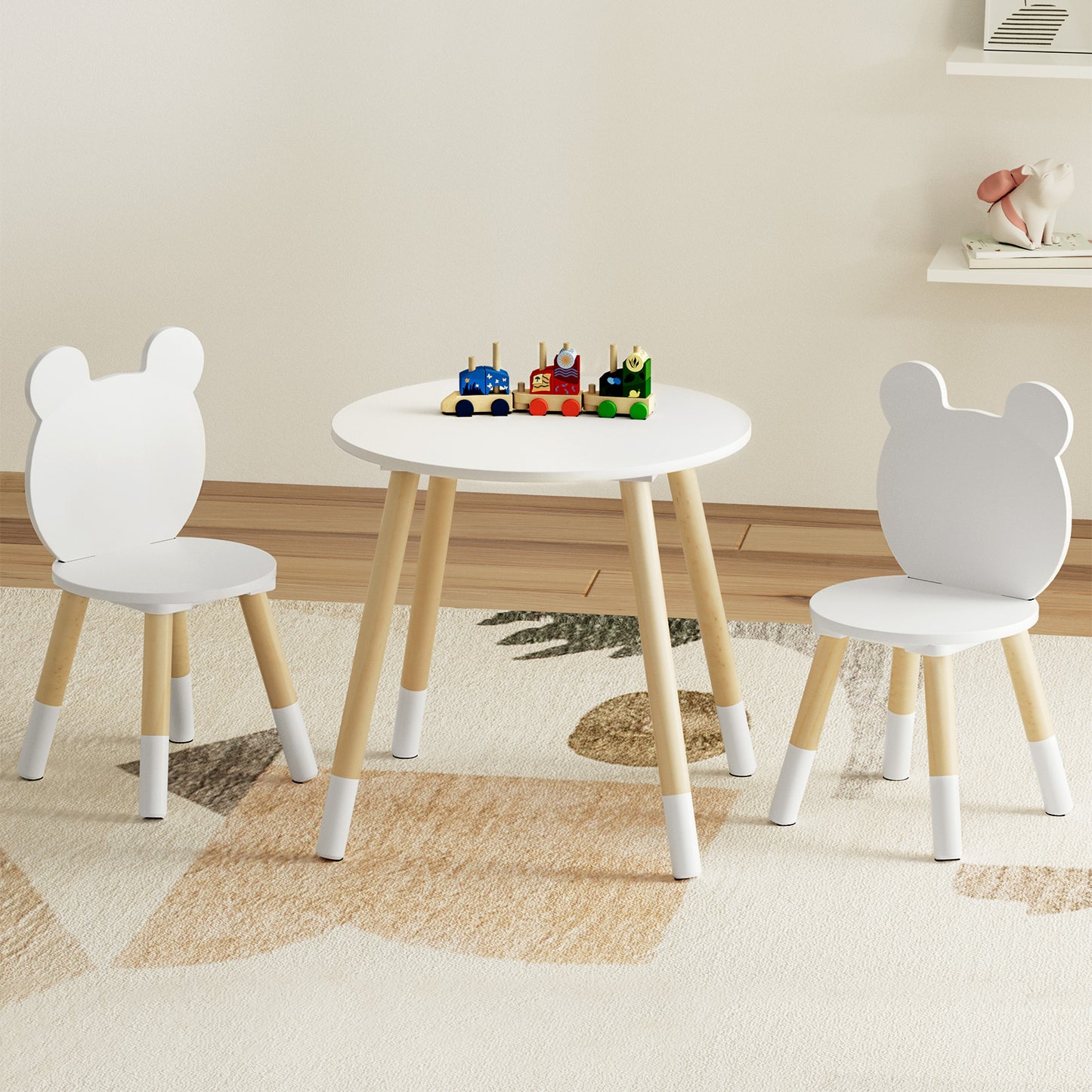 3 Piece Kids Table and Chairs Set - White