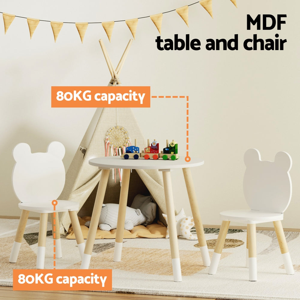 3 Piece Kids Table and Chairs Set - White