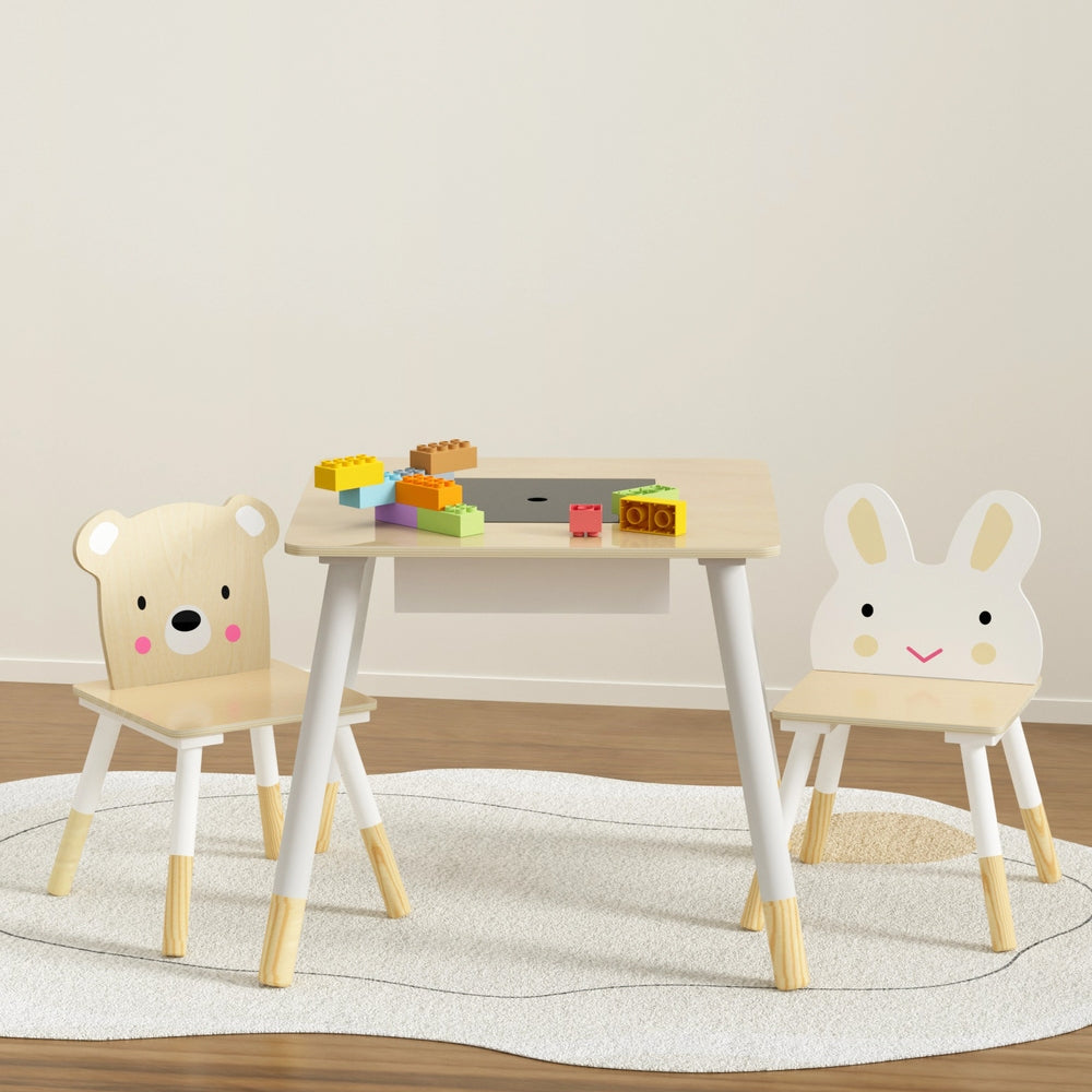 3PCS Kids Table and Chairs Set - with Hidden Storage