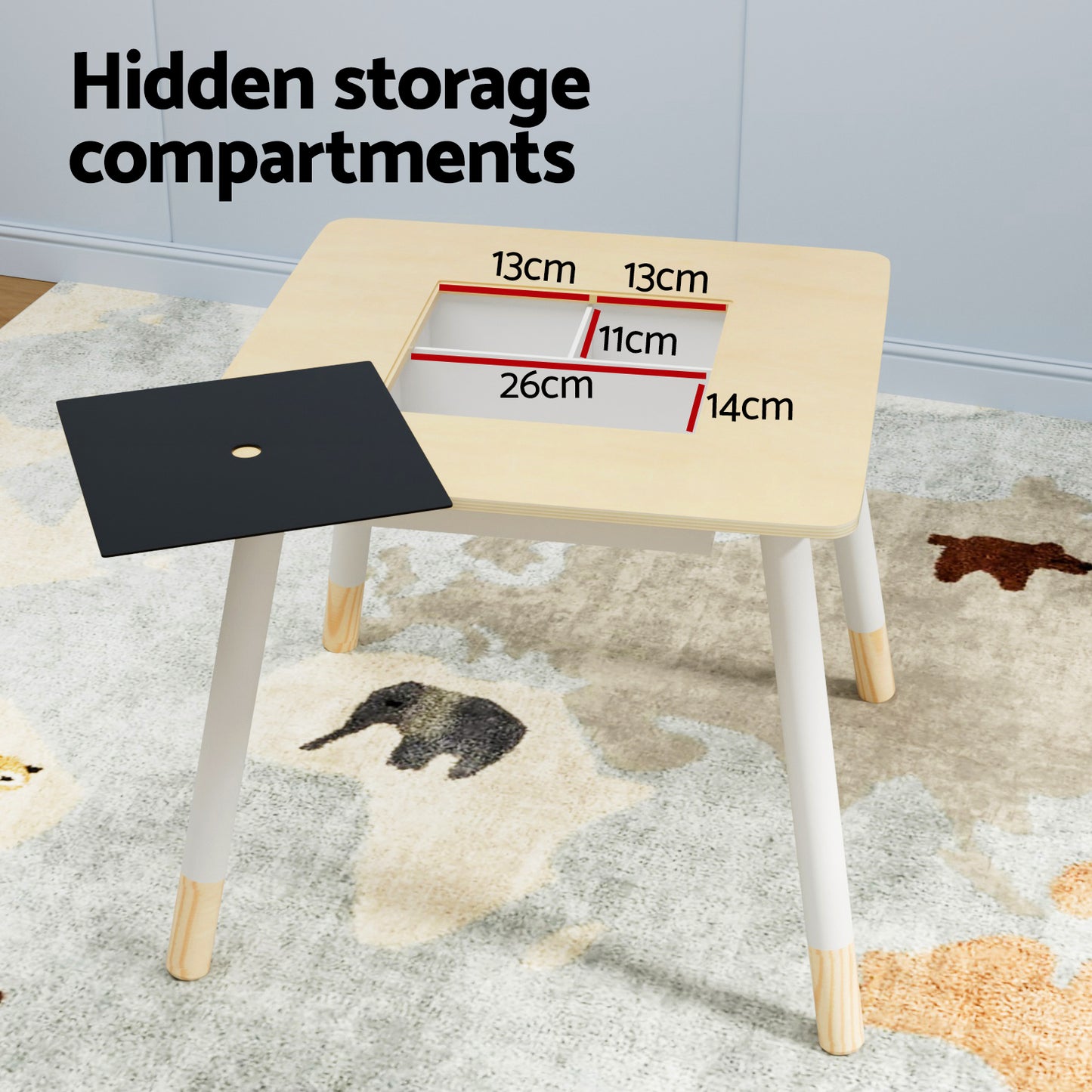 3PCS Kids Table and Chairs Set - with Hidden Storage