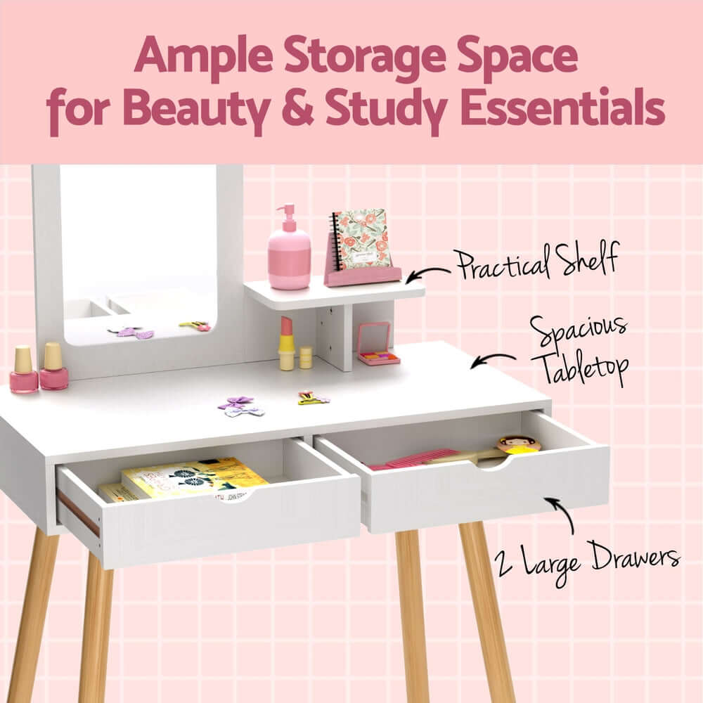 Kids Dressing Table Vanity Makeup Chair Set