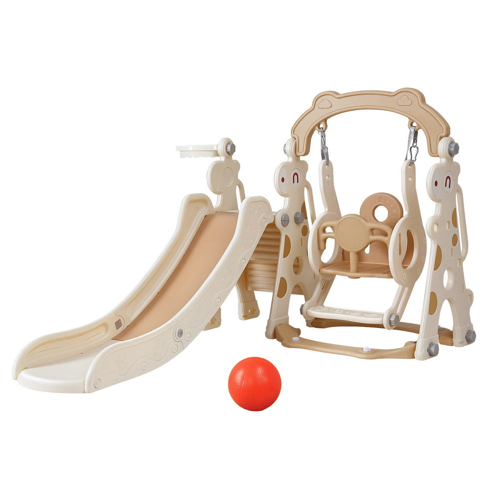 Kids Slide Swing Set with Basketball Hoop - 160cm Beige