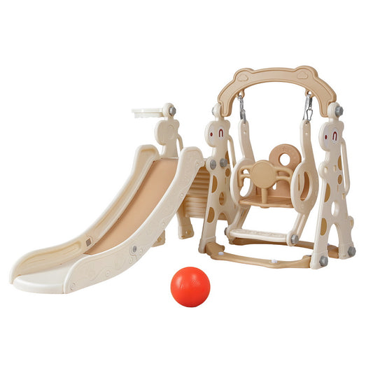 Kids Slide Swing Set with Basketball Hoop - 160cm Beige
