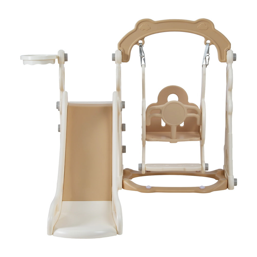 Kids Slide Swing Set with Basketball Hoop - 160cm Beige