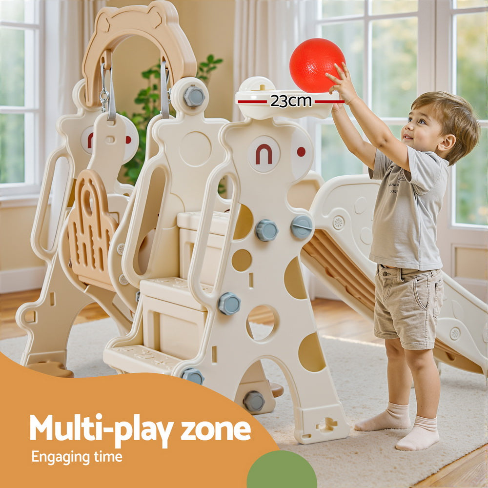 Kids Slide Swing Set with Basketball Hoop - 160cm Beige