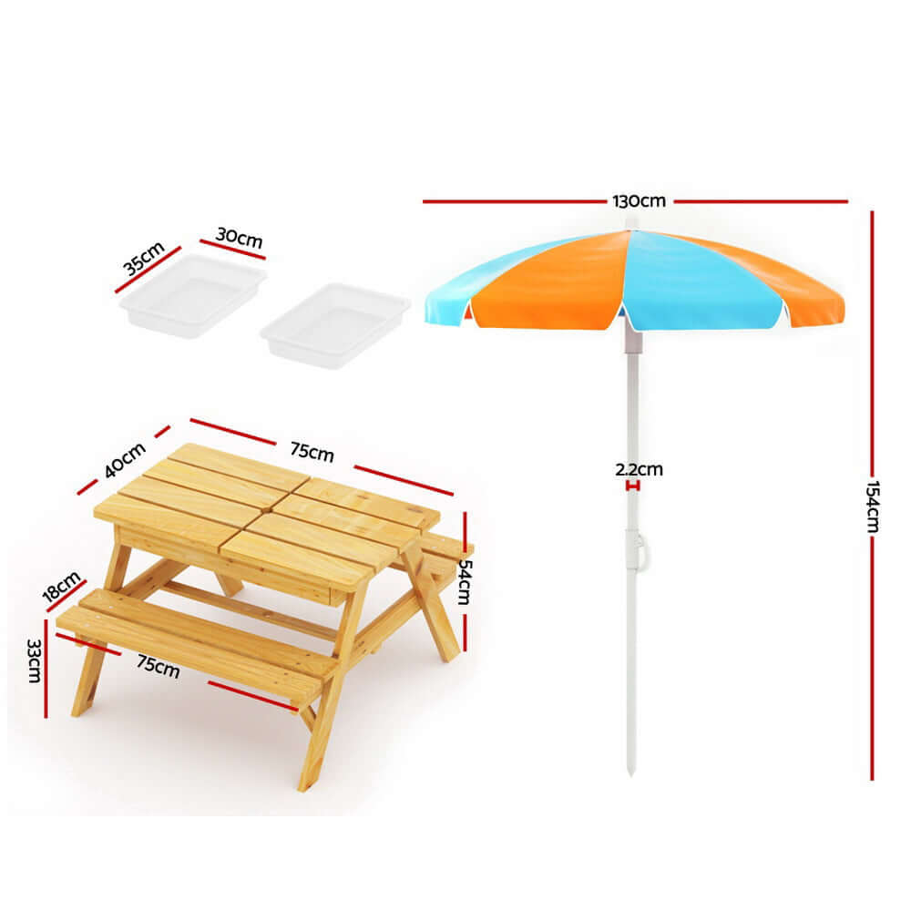 Kids Outdoor Table Set with Umbrella - Sand Pit Box