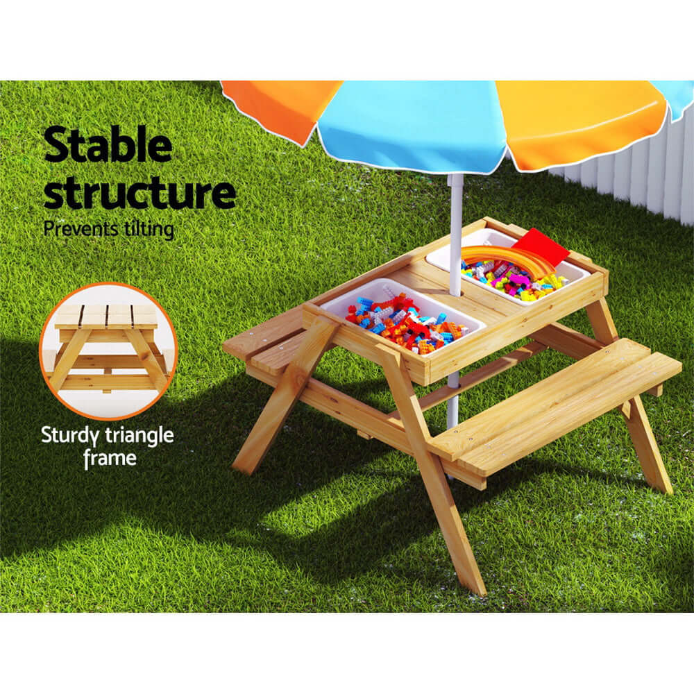 Kids Outdoor Table Set with Umbrella - Sand Pit Box