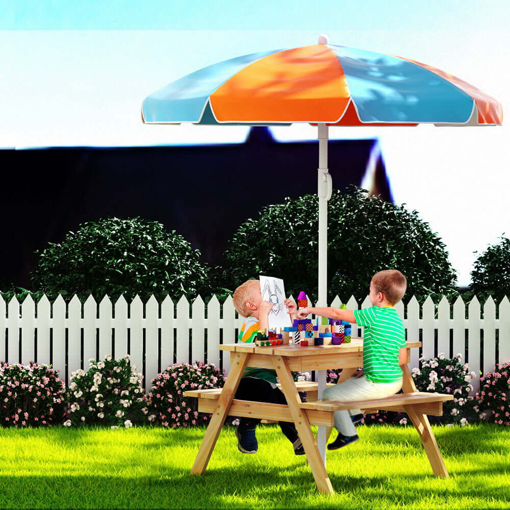 Kids Outdoor Table Set with Umbrella - Sand Pit Box