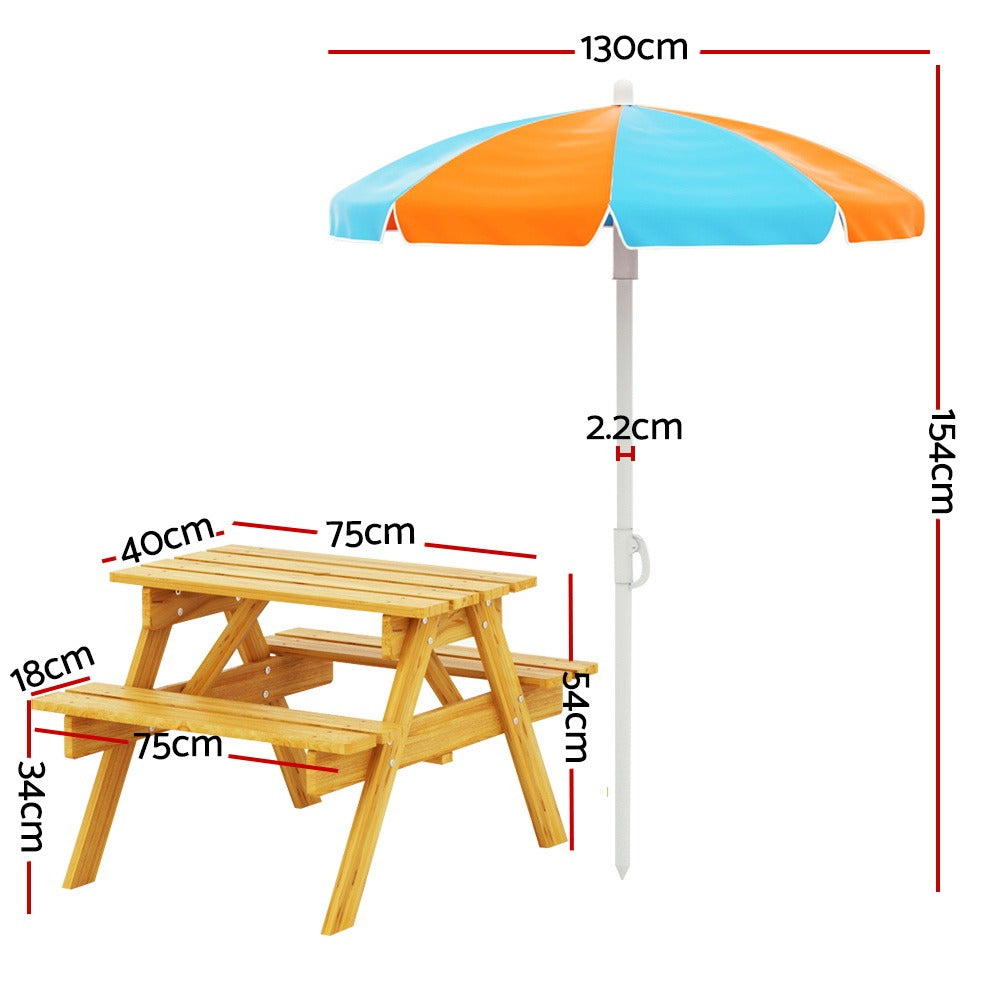 Kids Outdoor Table and Chairs Set with Umbrella