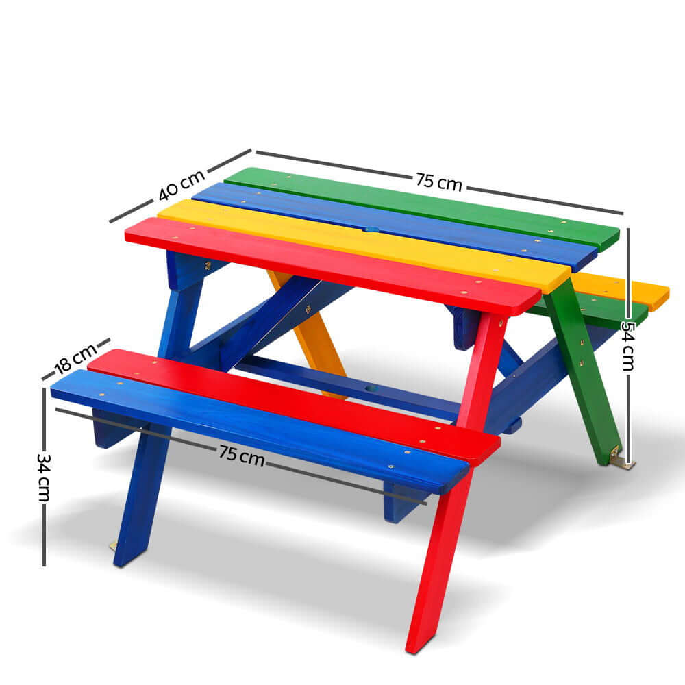 Kids Wooden Table Set with Umbrella - Multi Colour