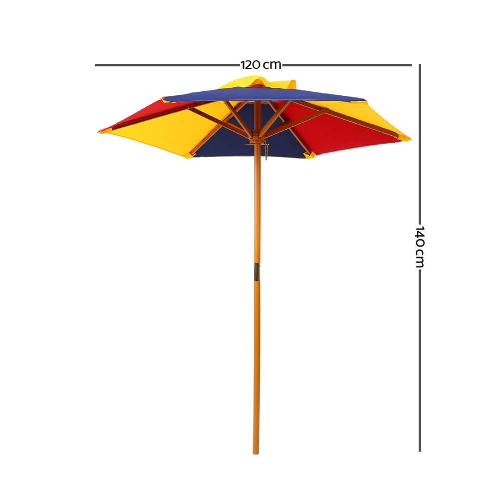 Kids Wooden Table Set with Umbrella - Multi Colour