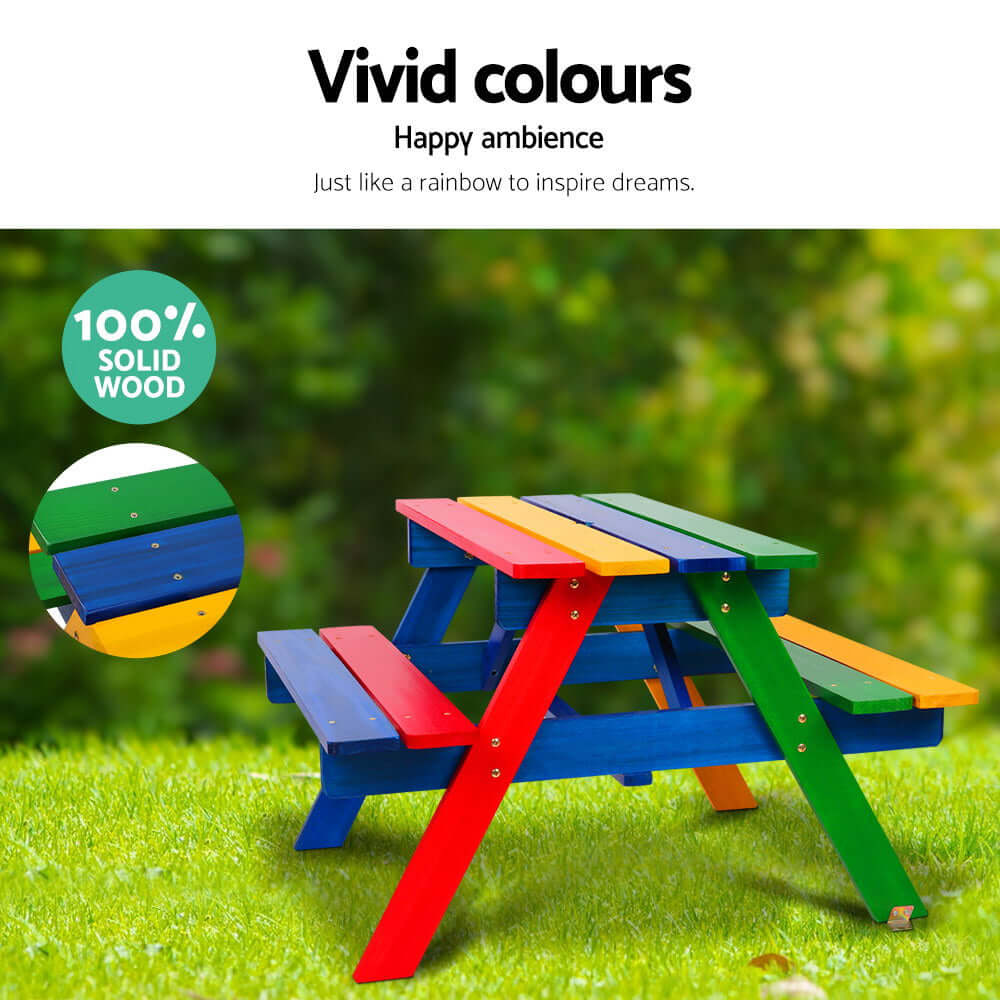 Kids Wooden Table Set with Umbrella - Multi Colour