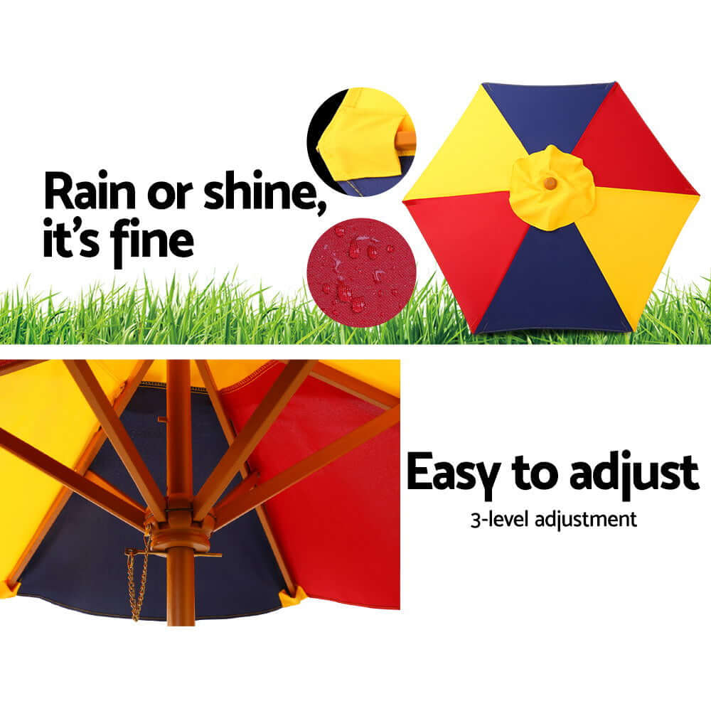 Kids Wooden Table Set with Umbrella - Multi Colour