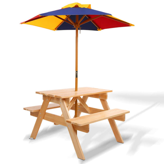 Kids Wooden Outdoor Table Set with Umbrella