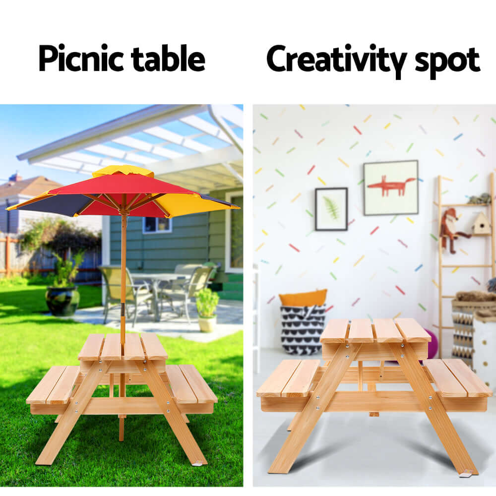 Kids Wooden Outdoor Table Set with Umbrella